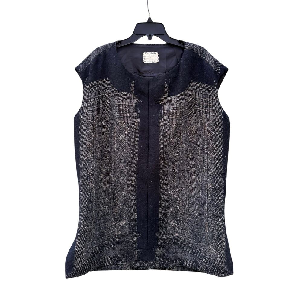 GARY GRAHAM Gray Byzantium Jacquard Wool Blend Tunic Mini Dress Large L